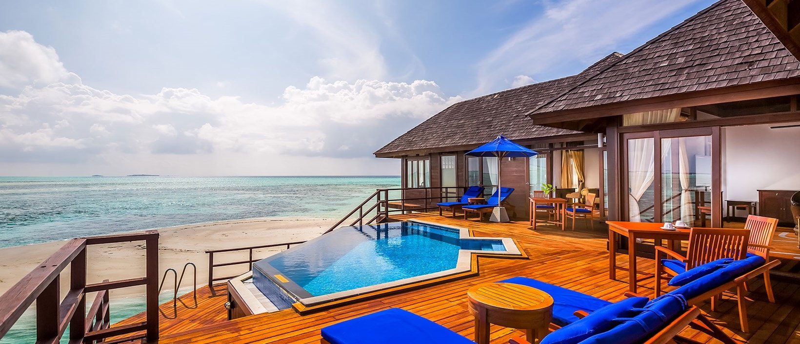 - Located at the tip of the jetty for extra privacy, our overwater Presidential Suite is incredibly spacious. 270 square metres of bliss. Two bedrooms, each with their own bathroom that gives the impression of being at sea, open onto a shared living area as well as an expansive sundeck.