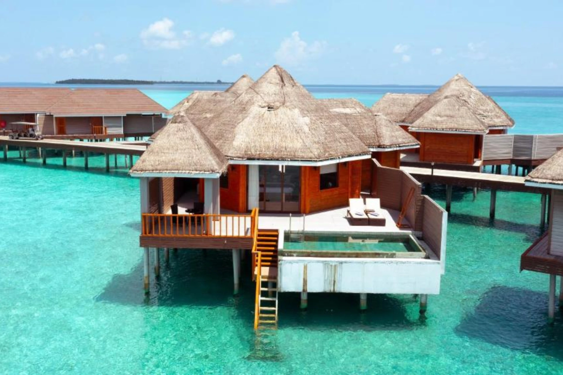 - Occupancy: 2 Adults + 2 Children (or) 3 Adults
- Villa size: 162.4 m²
- Bathroom amenities
- Cable/Satellite Television
- Ocean View
- Private Pool
- Sunbed
- Safe
- Seating Area with chair
- Stocked Minibar
- Coffee/Tea maker
- Television
- Terrace
- Wireless Internet Connection