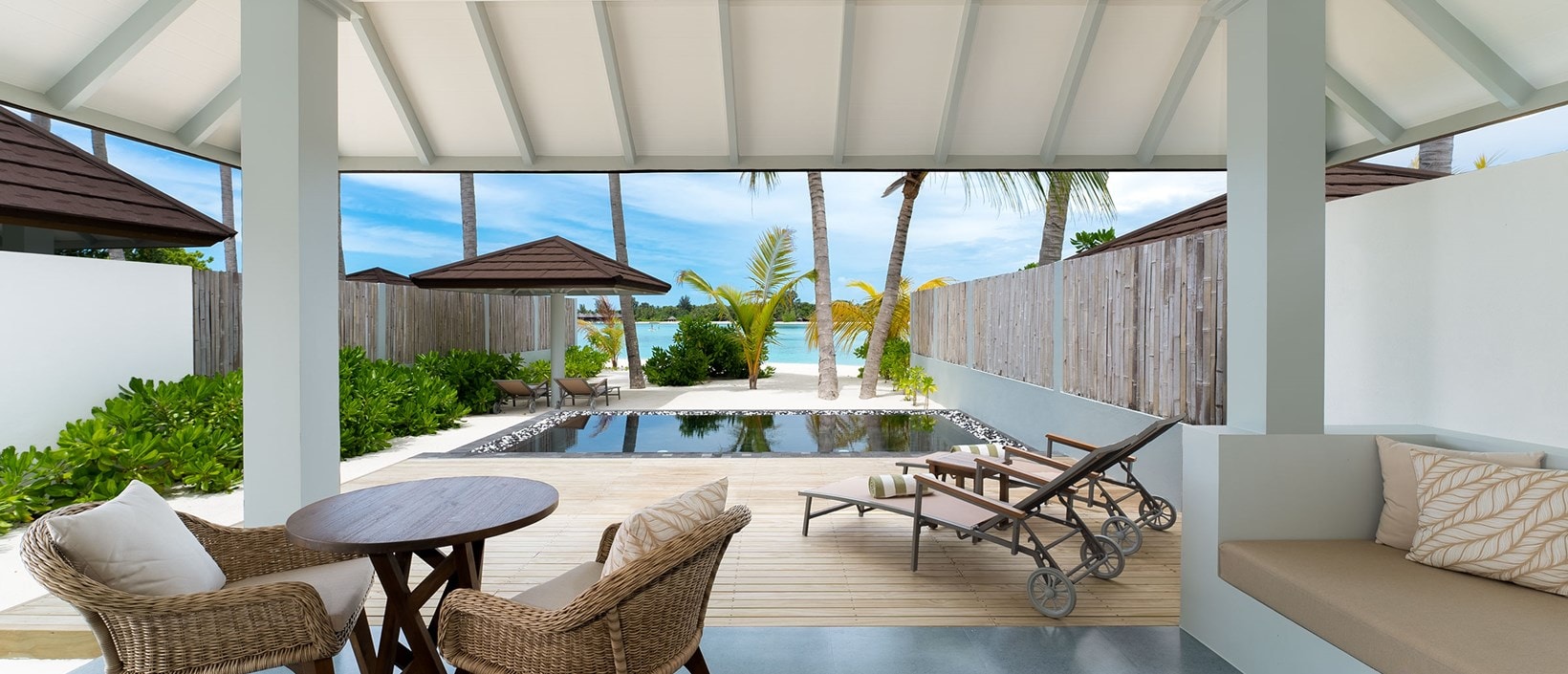 - 101 square metres of sleek, sophisticated beachside living. The Grand Beach ticks all the boxes: lots of space. A living room. A verandah facing the sea. A white-washed tropical bathroom. The most gorgeous beachfront swimming pool. Daybeds to lounge on. It’s all there.