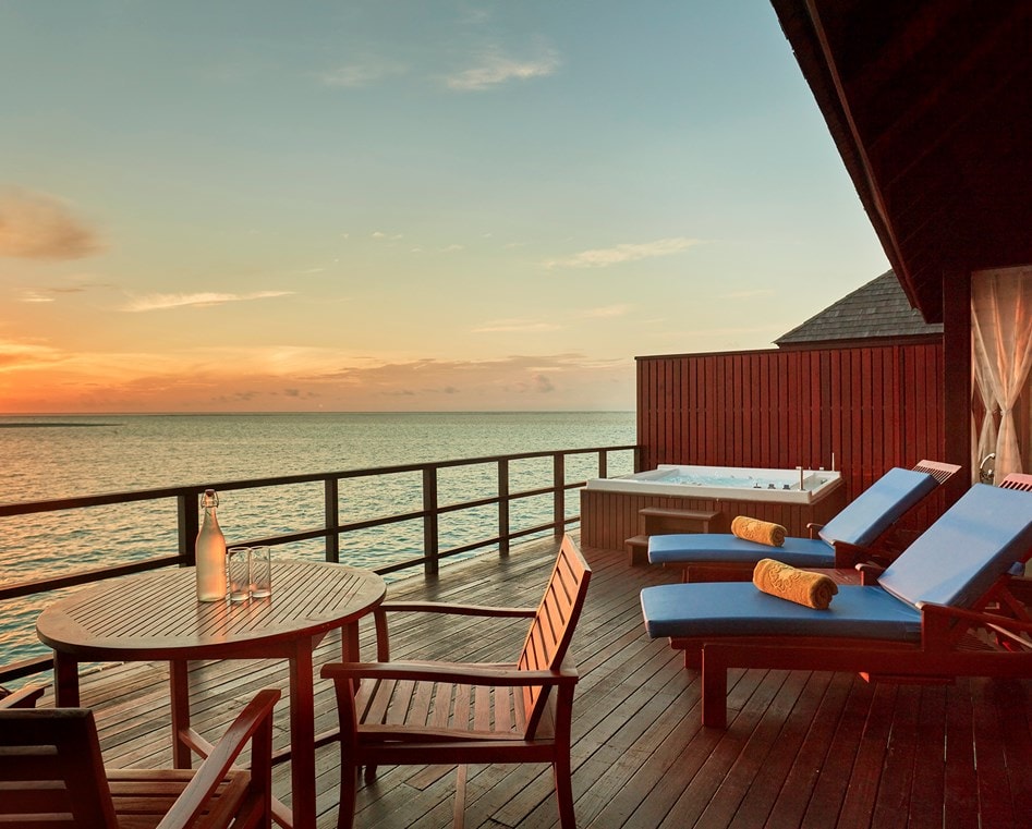 - These overwater abodes allow you to unwind in total privacy from their spacious sun decks and sunrise-view jetted tubs. A separate living room offers plenty of space for indoor relaxation, and luxurious bathrooms are flooded with natural light. A great option for couples looking for their own place in paradise.