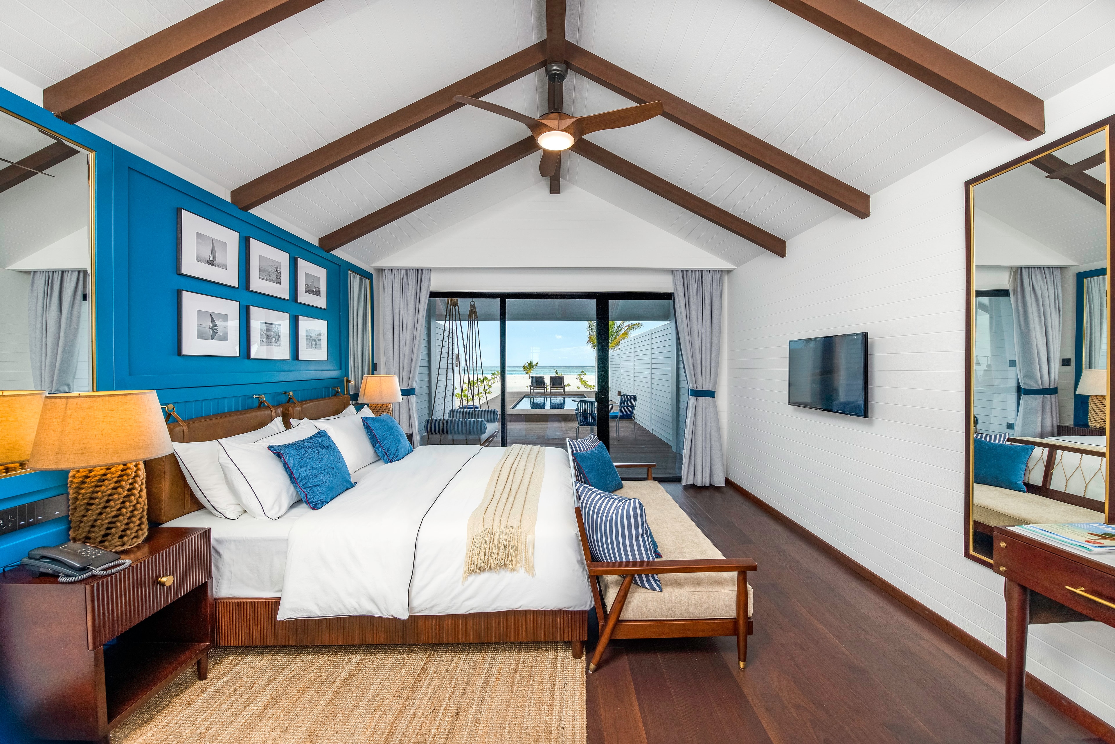 - These rooms offer modern design and amenities with a view of the enchanting lagoons, a distinct Maldivian experience.
- Size: 150
- View: beach
- Beds: Double Bed + Sofa Bed
- Max. Occupancy: 3