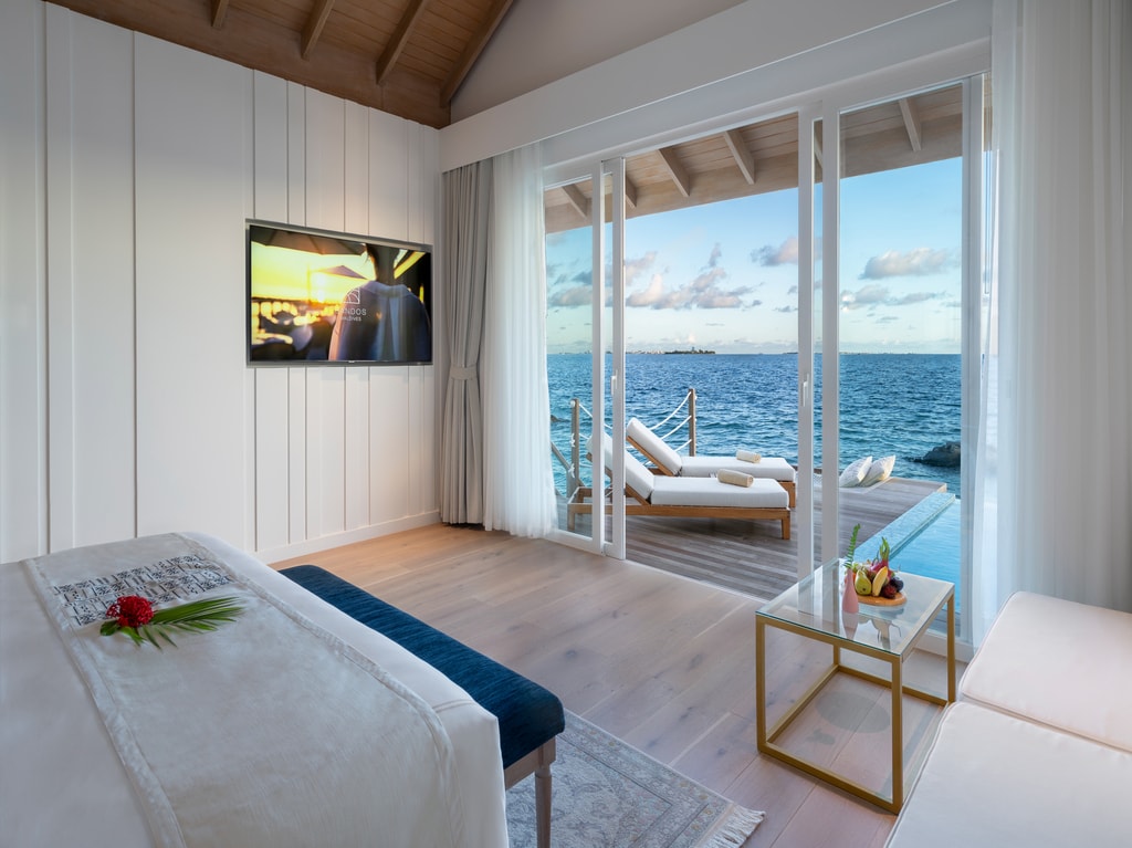 Situated above the crystal clear waters, our spacious Water Villas offer privacy, comfort and a sense of ultimate seclusion. Featuring a spacious sundeck overlooking the magnificent shades of blue, these rooms are perfect for a tropical island escape