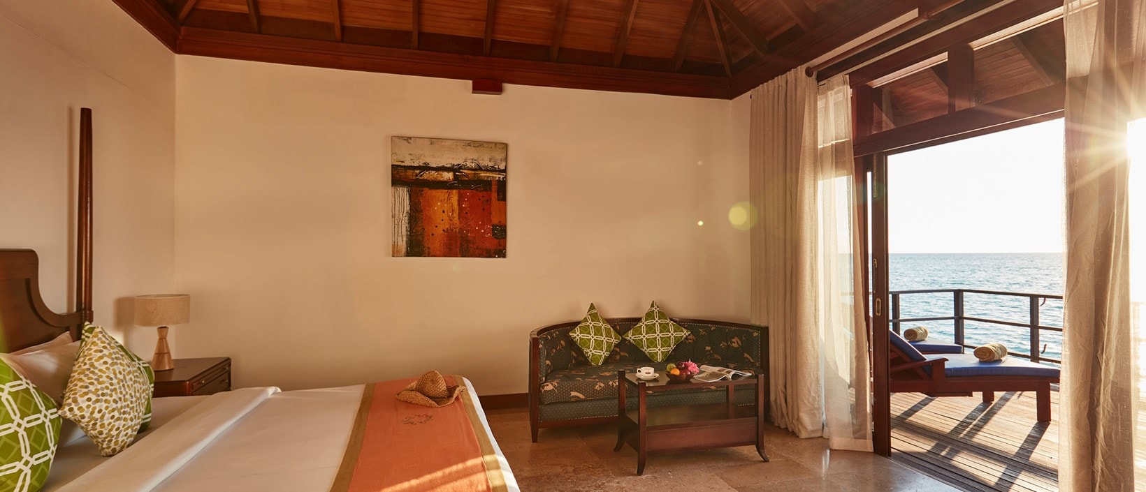 - Roomier than our standard Water Villa, the Deluxe is decked out in true Maldivian style. The master bedroom with its living corner has some of the best views. The gorgeous bathroom has a standalone bathtub that overlooks the Indian Ocean. There’s also a sundeck with a stairway leading to the lagoon.