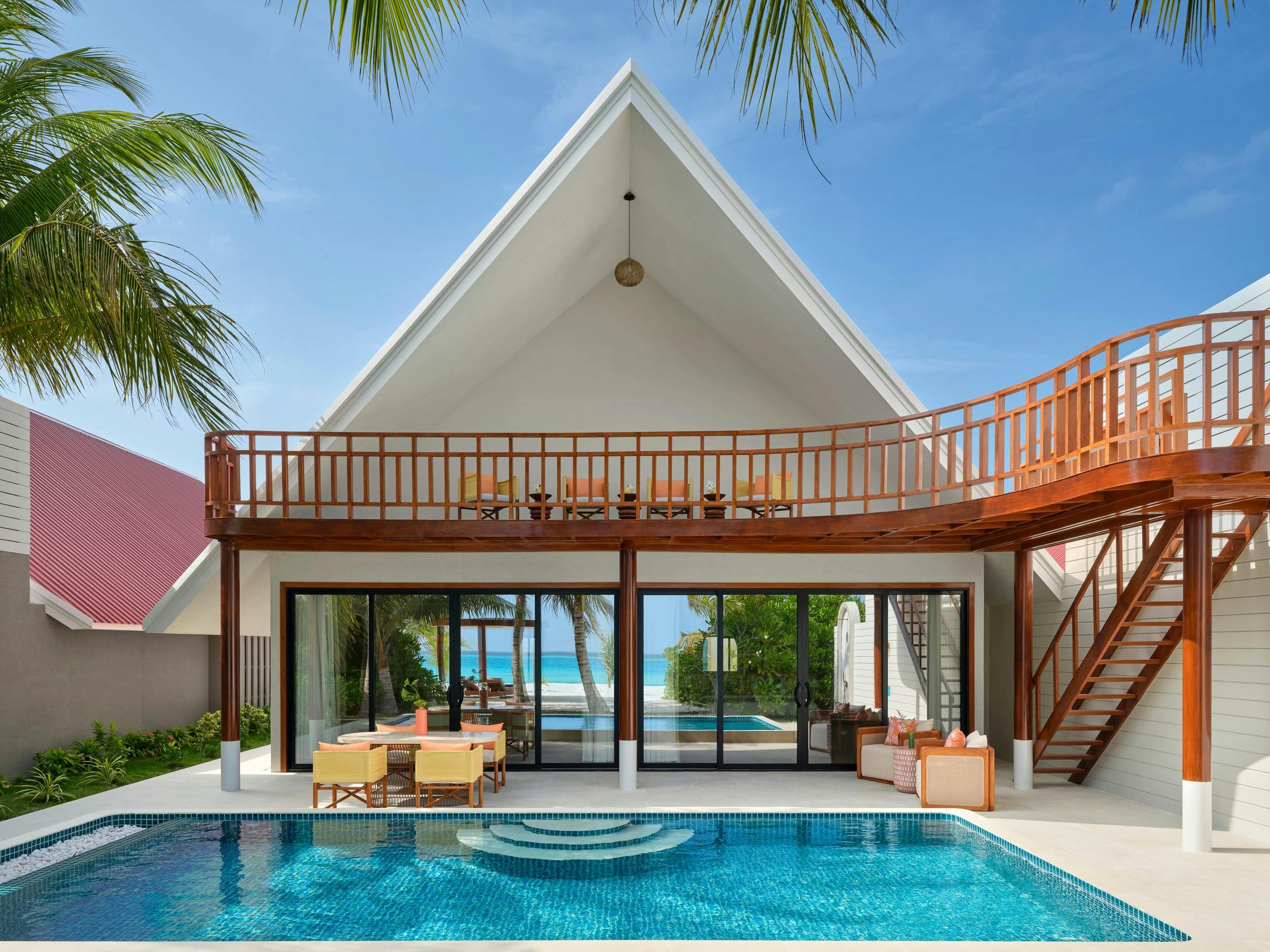 - With panoramic views and azure waters at your doorstep, our Two-Bedroom Beach Pool Residence is the largest residence on the island and a favourite for families in the Maldives.
- 456 square metres
- 4 adults, 2 children
- Beach access