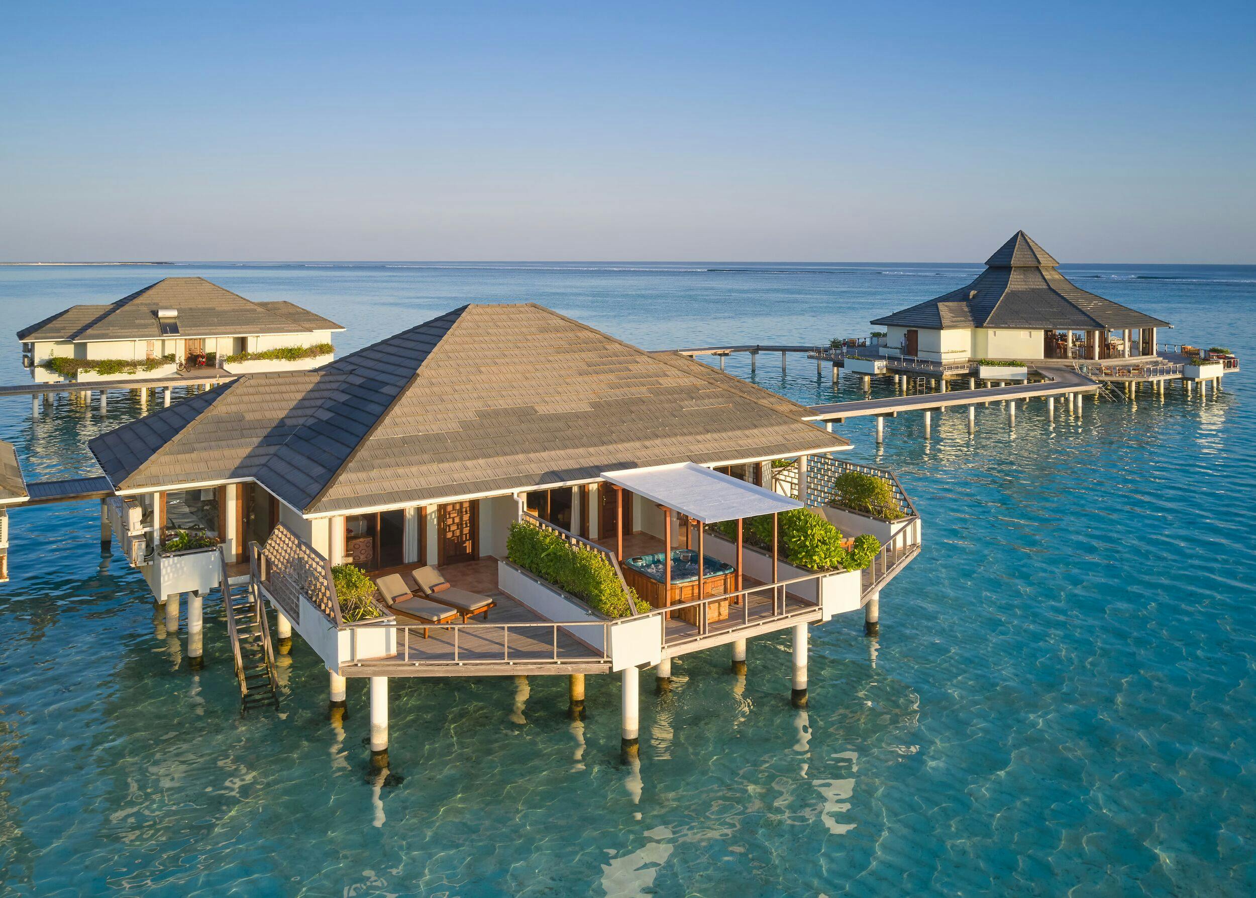 - With panoramic views and azure waters beneath your feet, our Two-bedroom Overwater Villas are a favourite with families in the Maldives.
- 201 square metres
- 4 adults, 2 children
- Ocean access
