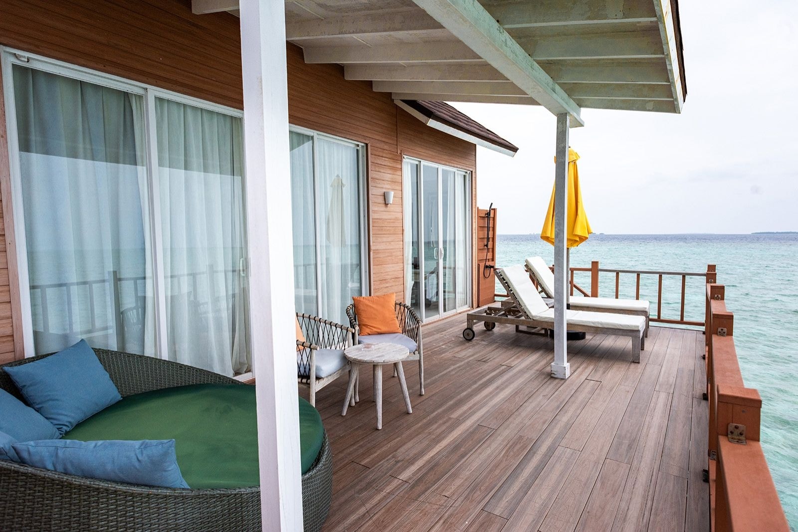 - Room Comforts
- King Size Bed
- Dressing Table & Stool
- Writing Table and Chair
- Wardrobe
- Air-conditioning
- Private Safe
- Mini Bar
- IDD Telephone
- WIFI Internet
- LED TV
- Tea / Coffee facility
- Veranda Love Seat
- Veranda Coffee Seats and Table
- Outdoor Sun Loungers
- Private Sun Deck